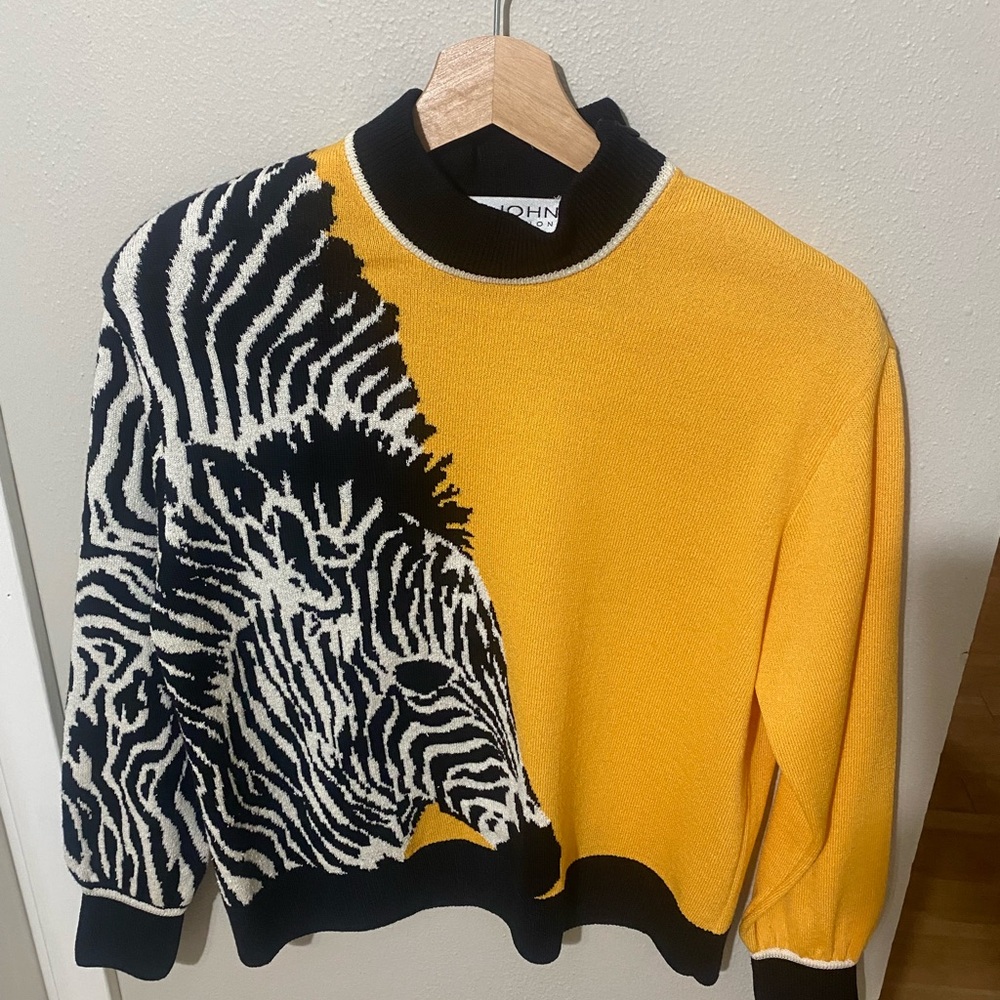 Vintage St. John Black and Yellow Zebra Sweater/Skirt Set